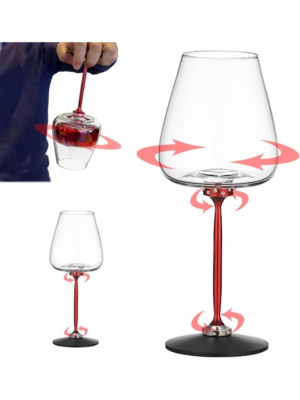 Elegant Spinning Wine Glass 16.9 oz - Unique Crystal Stemmed Gift for Wine